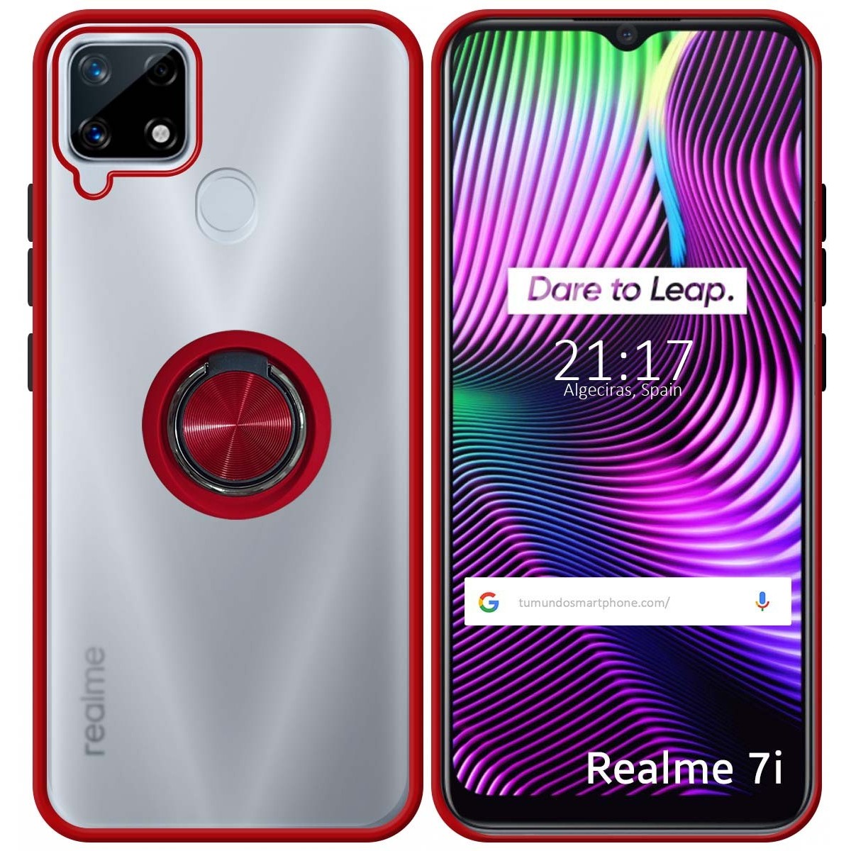 Funda Mate con Borde Rojo y Anillo Giratorio 360 para Realme 7i / Narzo 30A