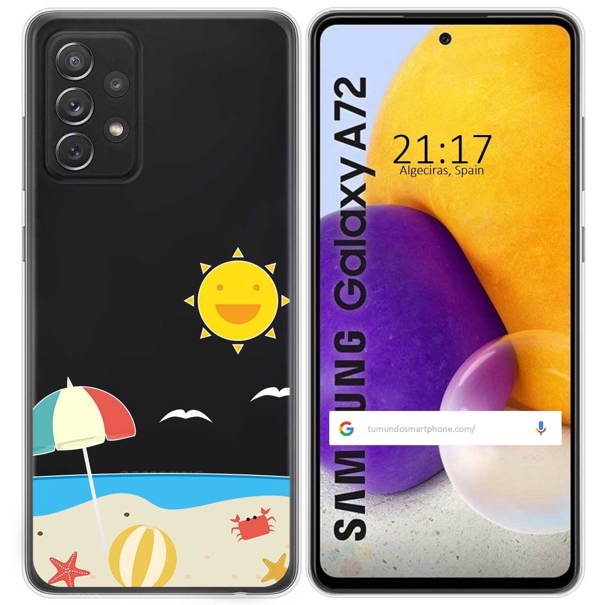 Funda Gel Transparente para Samsung Galaxy A72 diseño Playa Dibujos