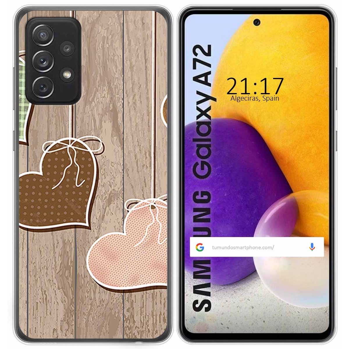 Funda Gel Tpu para Samsung Galaxy A72 diseño Corazones Madera Dibujos