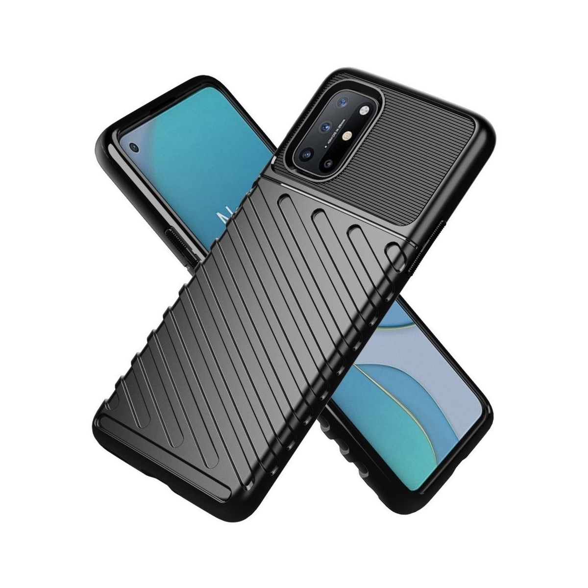 Funda Gel Flexible Thunder Armor Rugged para OnePlus 8T 5G color Negra