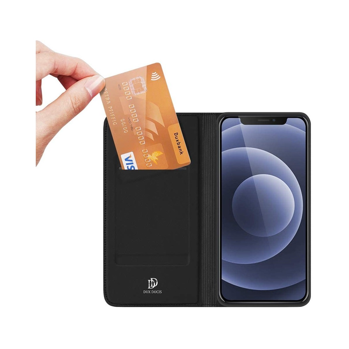 Funda Piel Soporte Magnética Dux Ducis para Iphone 12 / 12 Pro (6.1) color Negra