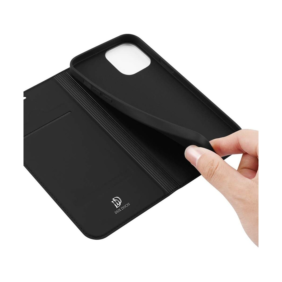 Funda Piel Soporte Magnética Dux Ducis para Iphone 12 / 12 Pro (6.1) color Negra