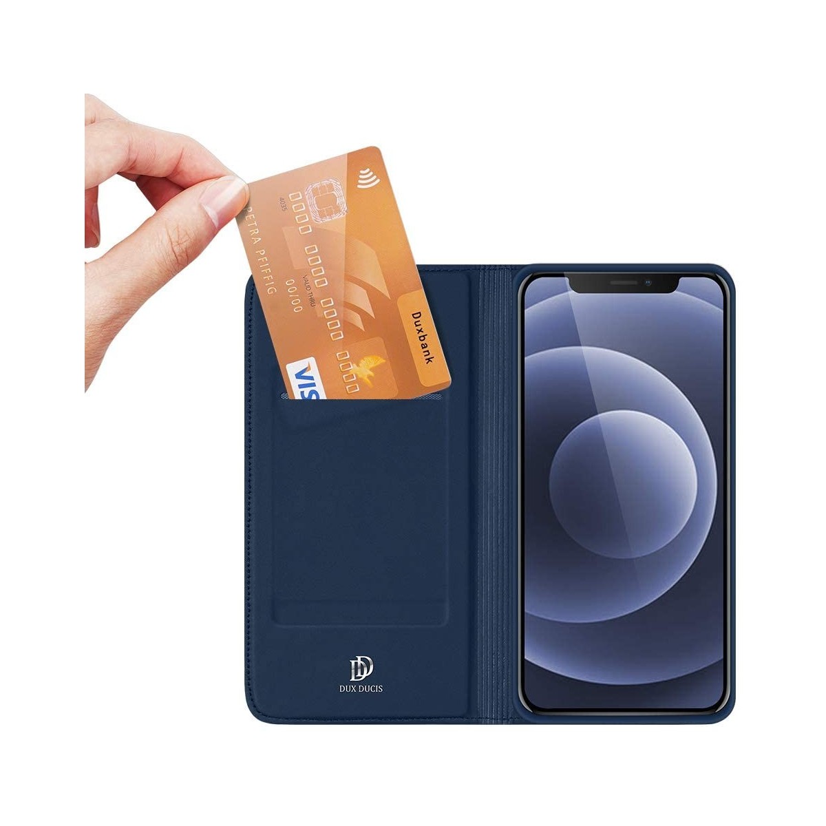 Funda Piel Soporte Magnética Dux Ducis para Iphone 12 Mini (5.4) color Azul