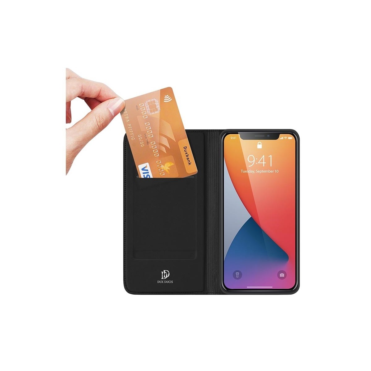 Funda Piel Soporte Magnética Dux Ducis para Iphone 12 Pro Max (6.7) color Negra