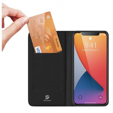 Funda Piel Soporte Magnética Dux Ducis para Iphone 12 Pro Max (6.7) color Negra