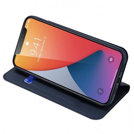 Funda Piel Soporte Magnética Dux Ducis para Iphone 12 Pro Max (6.7) color Azul