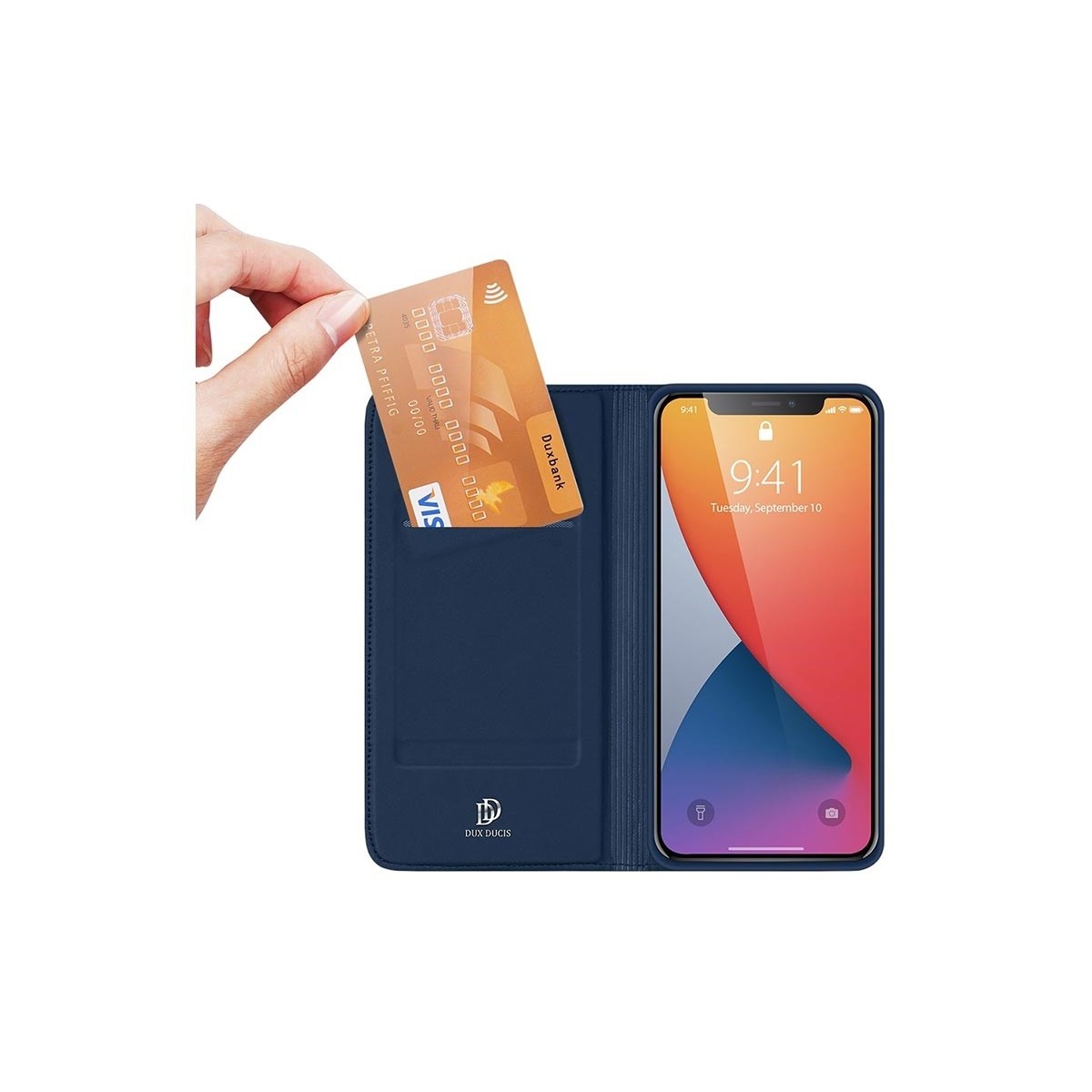 Funda Piel Soporte Magnética Dux Ducis para Iphone 12 Pro Max (6.7) color Azul
