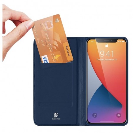 Funda Piel Soporte Magnética Dux Ducis para Iphone 12 Pro Max (6.7) color Azul