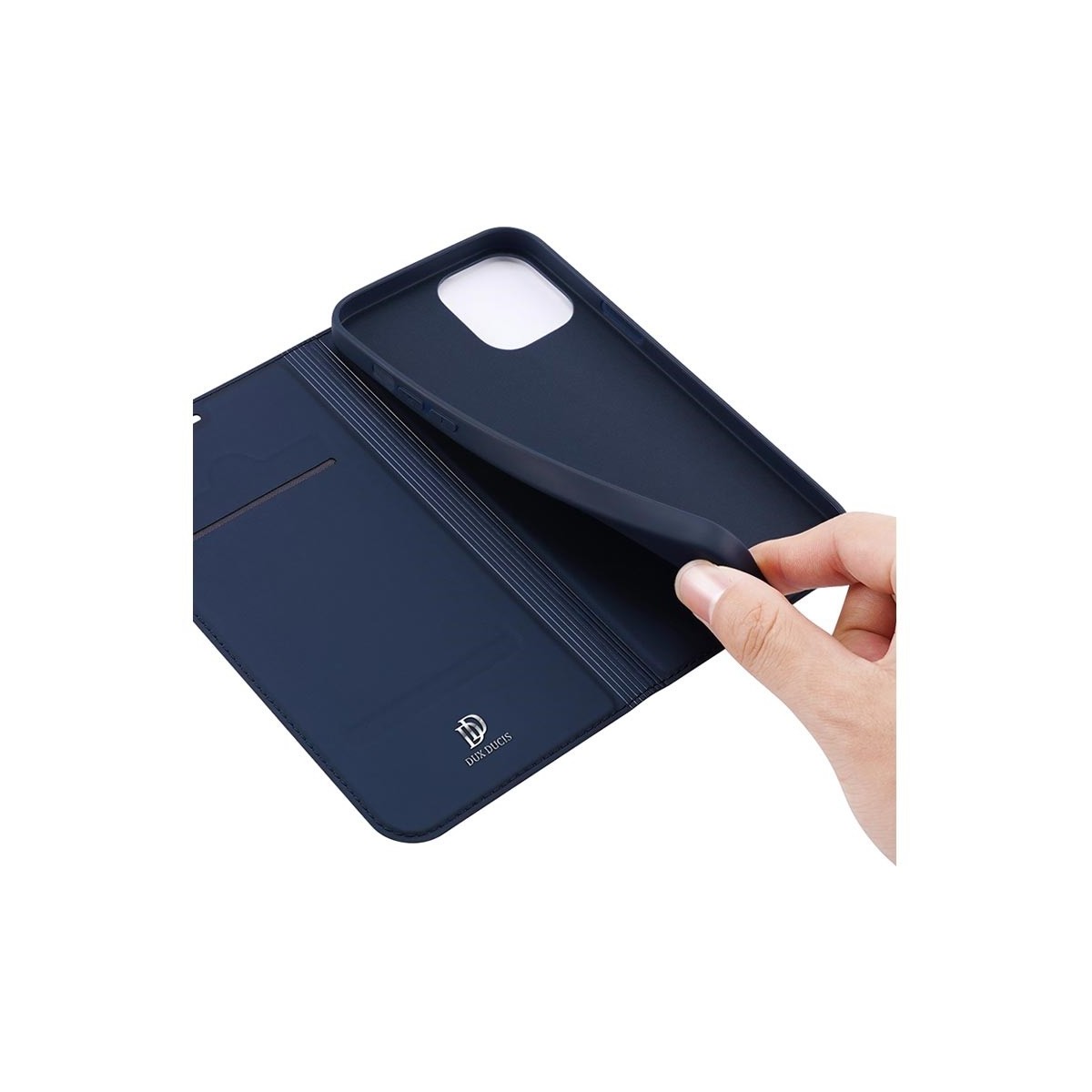 Funda Piel Soporte Magnética Dux Ducis para Iphone 12 Pro Max (6.7) color Azul