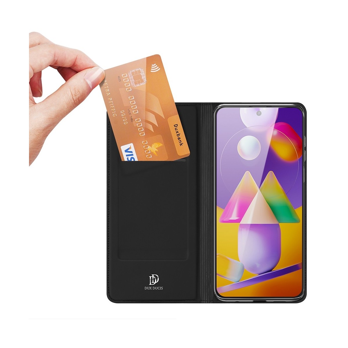 Funda Piel Soporte Magnética Dux Ducis para Samsung Galaxy M31s color Negra