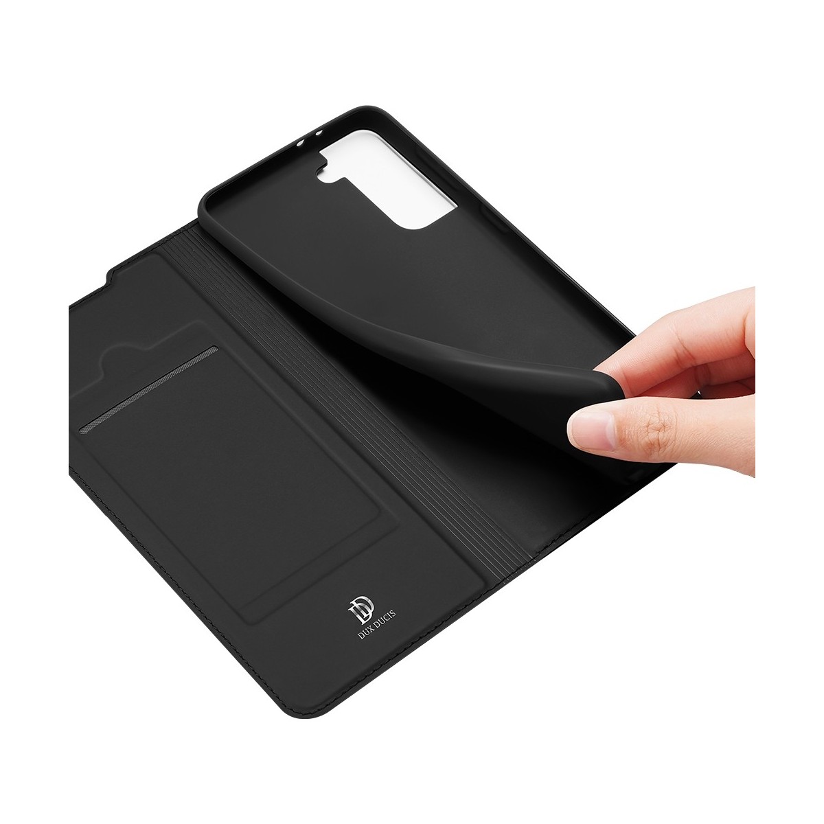 Funda Piel Soporte Magnética Dux Ducis para Samsung Galaxy S21 5G color Negra