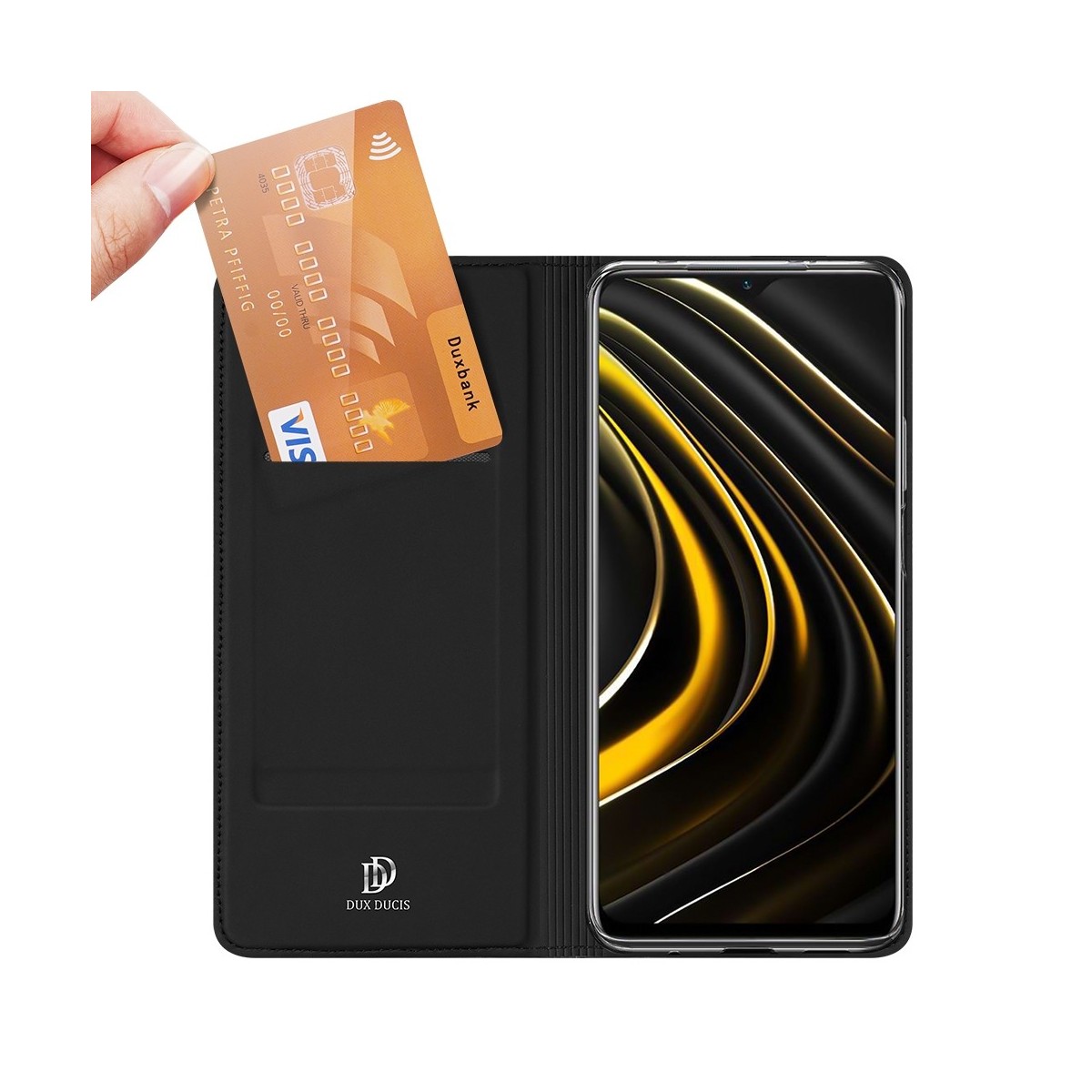 Funda Piel Soporte Magnética Dux Ducis para Xiaomi POCO M3 / Redmi 9T color Negra