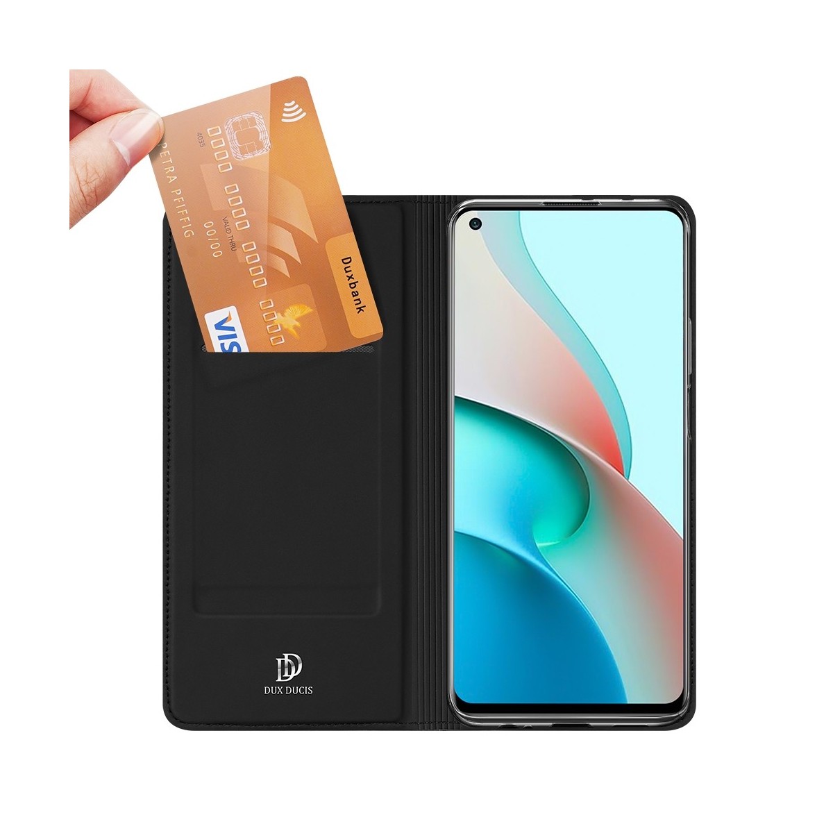 Funda Piel Soporte Magnética Dux Ducis para Xiaomi Redmi Note 9T 5G color Negra