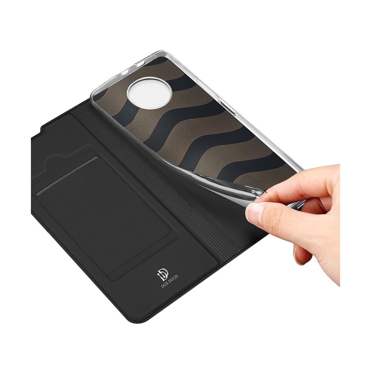 Funda Piel Soporte Magnética Dux Ducis para Xiaomi Redmi Note 9T 5G color Negra