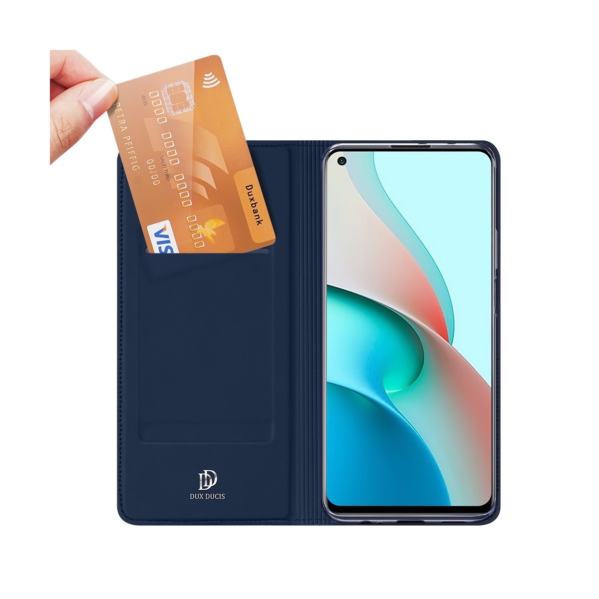 Funda Piel Soporte Magnética Dux Ducis para Xiaomi Redmi Note 9T 5G color Azul