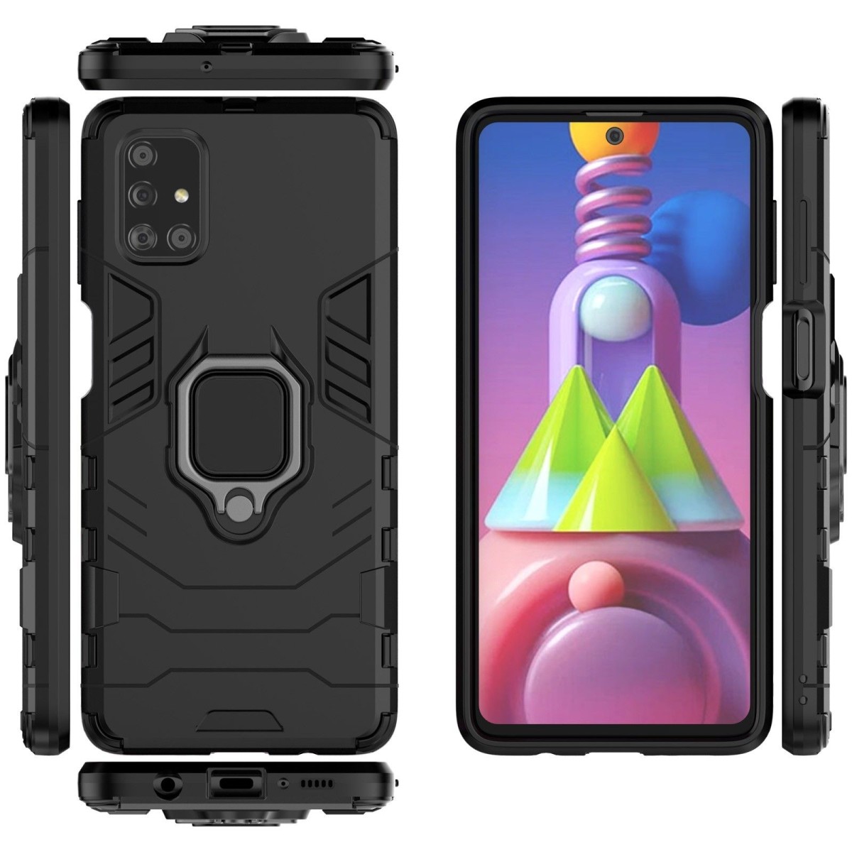 Funda Tough Armor con Anillo Giratorio Negra para Samsung Galaxy M51