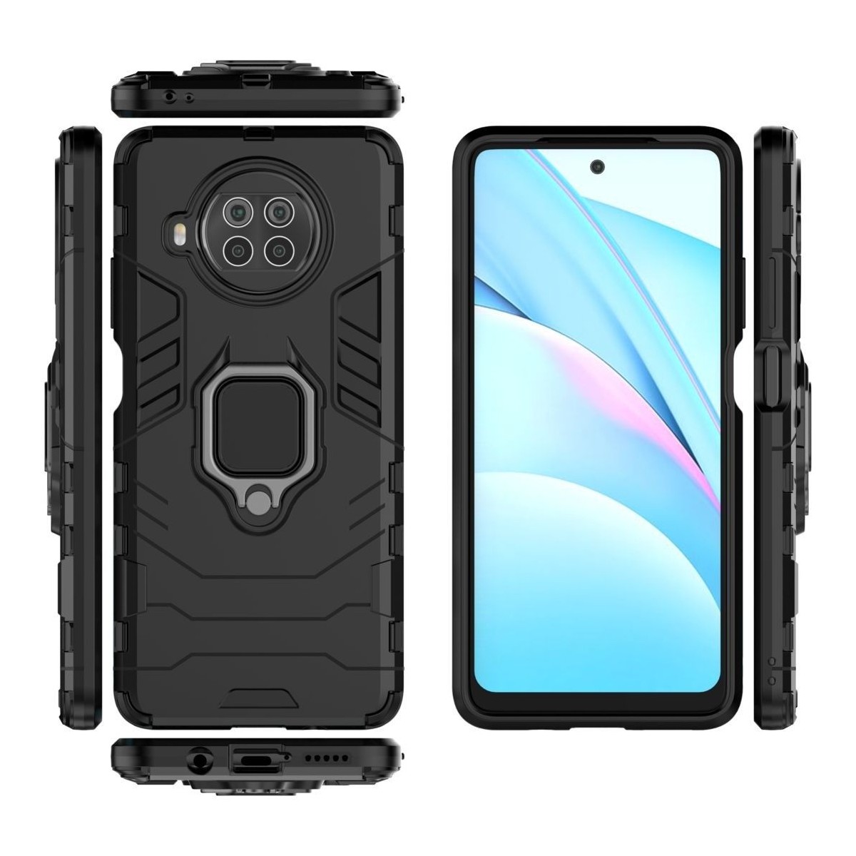 Funda Tough Armor con Anillo Giratorio Negra para Xiaomi Mi 10T Lite
