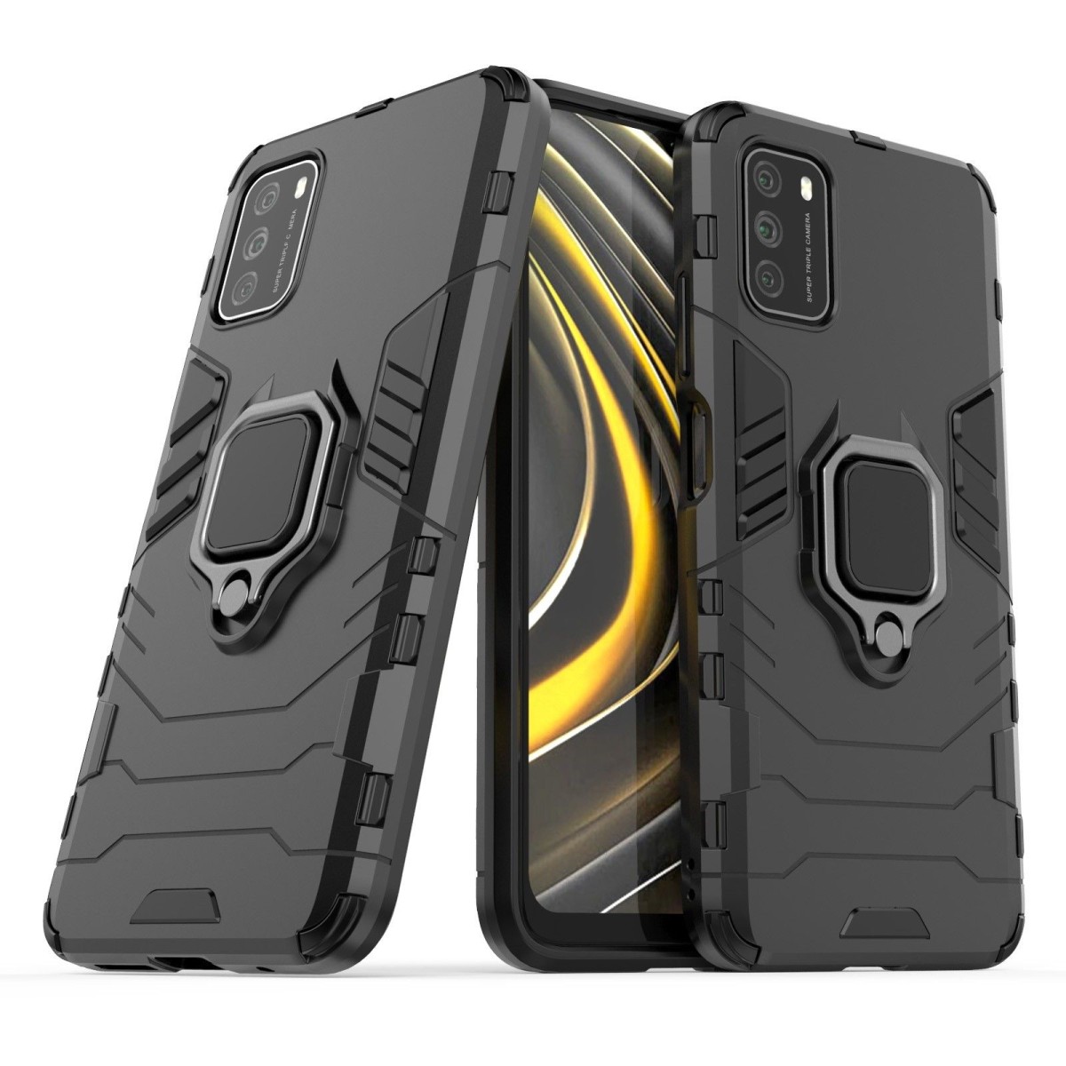 Funda Tough Armor con Anillo Giratorio Negra para Xiaomi POCO M3 / Redmi 9T