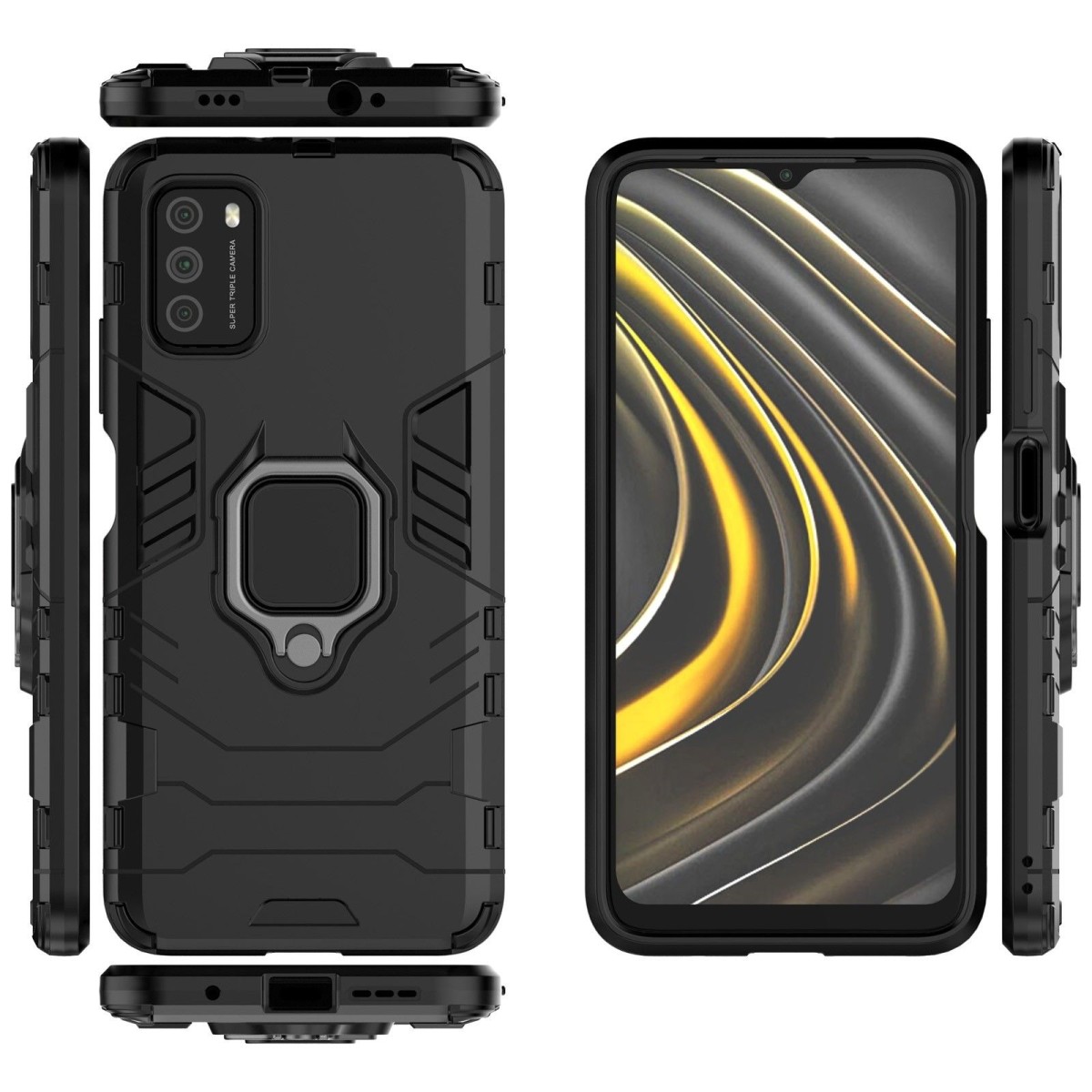 Funda Tough Armor con Anillo Giratorio Negra para Xiaomi POCO M3 / Redmi 9T