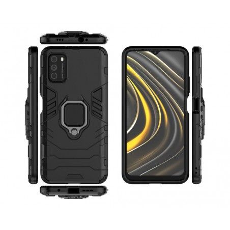 Funda Tough Armor con Anillo Giratorio Negra para Xiaomi POCO M3 / Redmi 9T