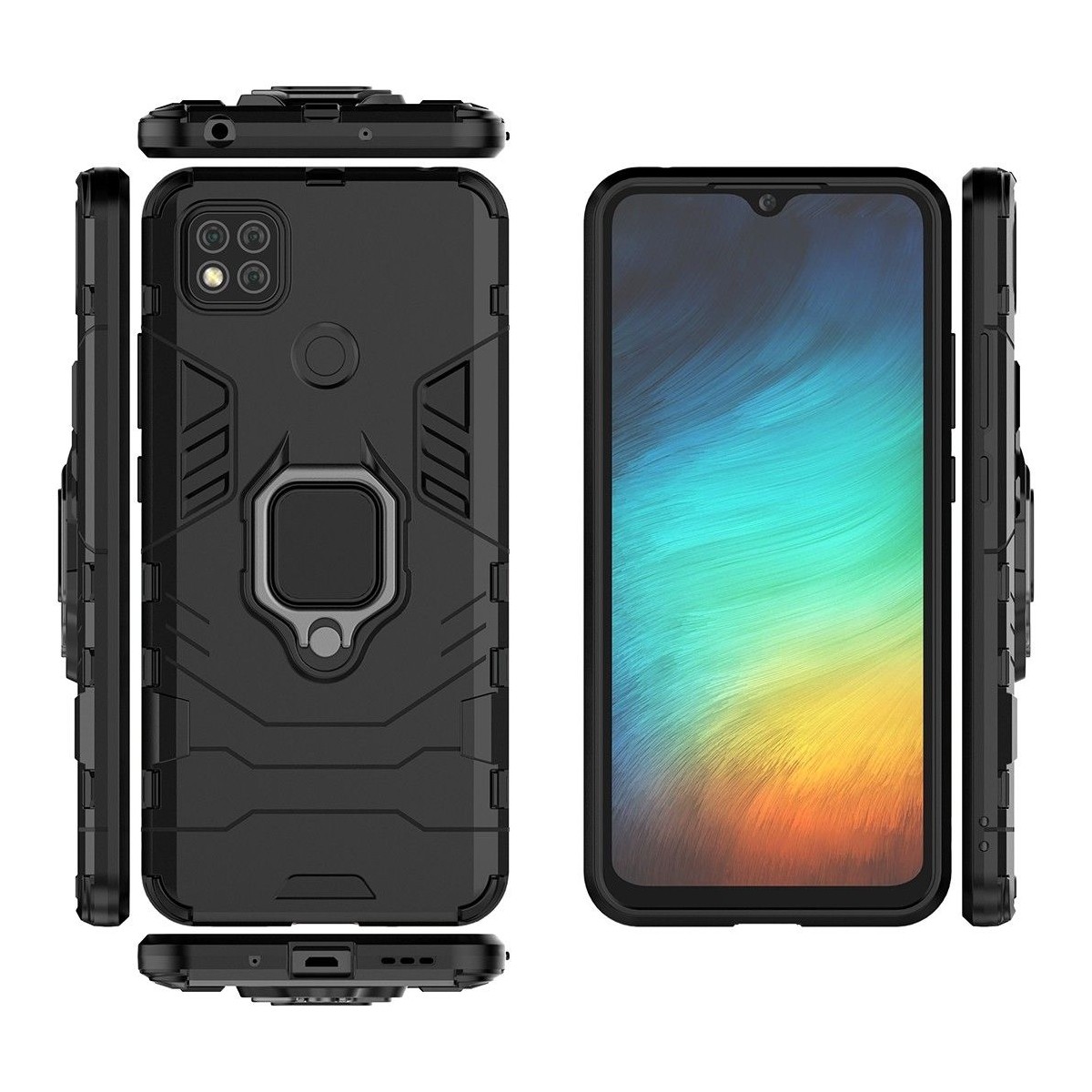Funda Tough Armor con Anillo Giratorio Negra para Xiaomi Redmi 9C