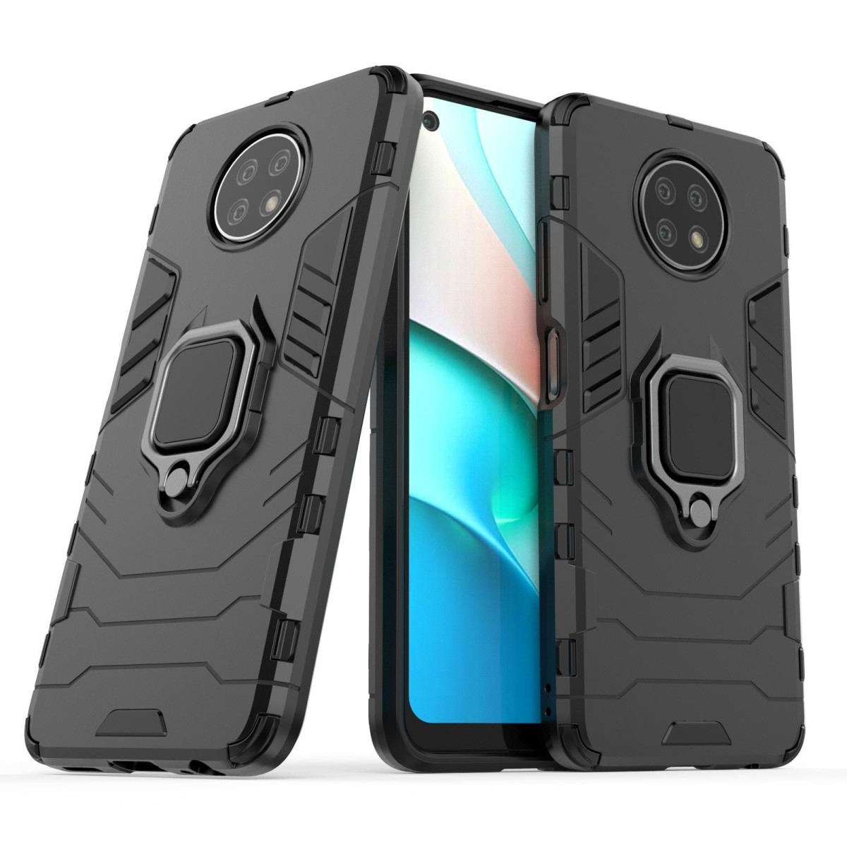 Funda Tough Armor con Anillo Giratorio Negra para Xiaomi Redmi Note 9T 5G