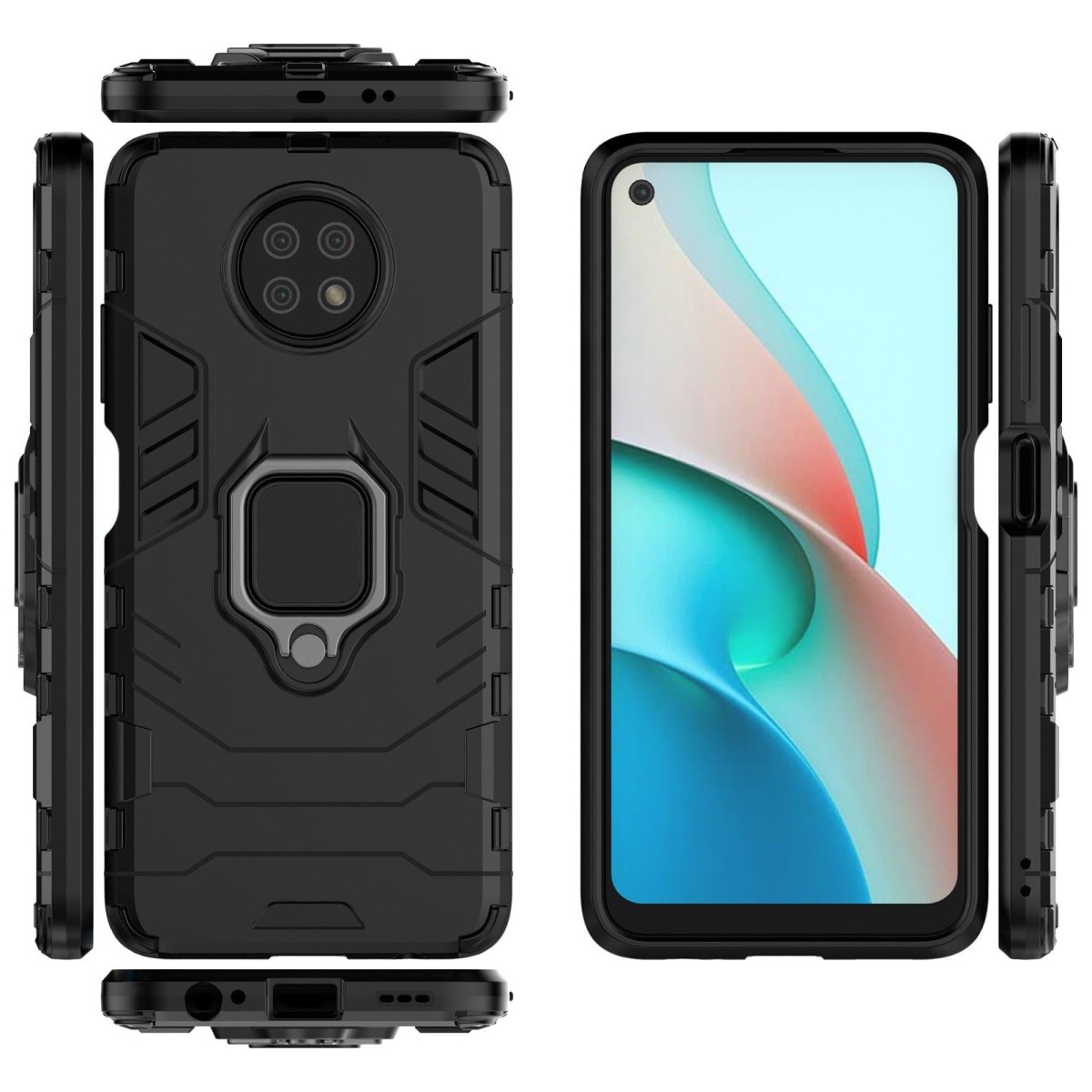 Funda Tough Armor con Anillo Giratorio Negra para Xiaomi Redmi Note 9T 5G