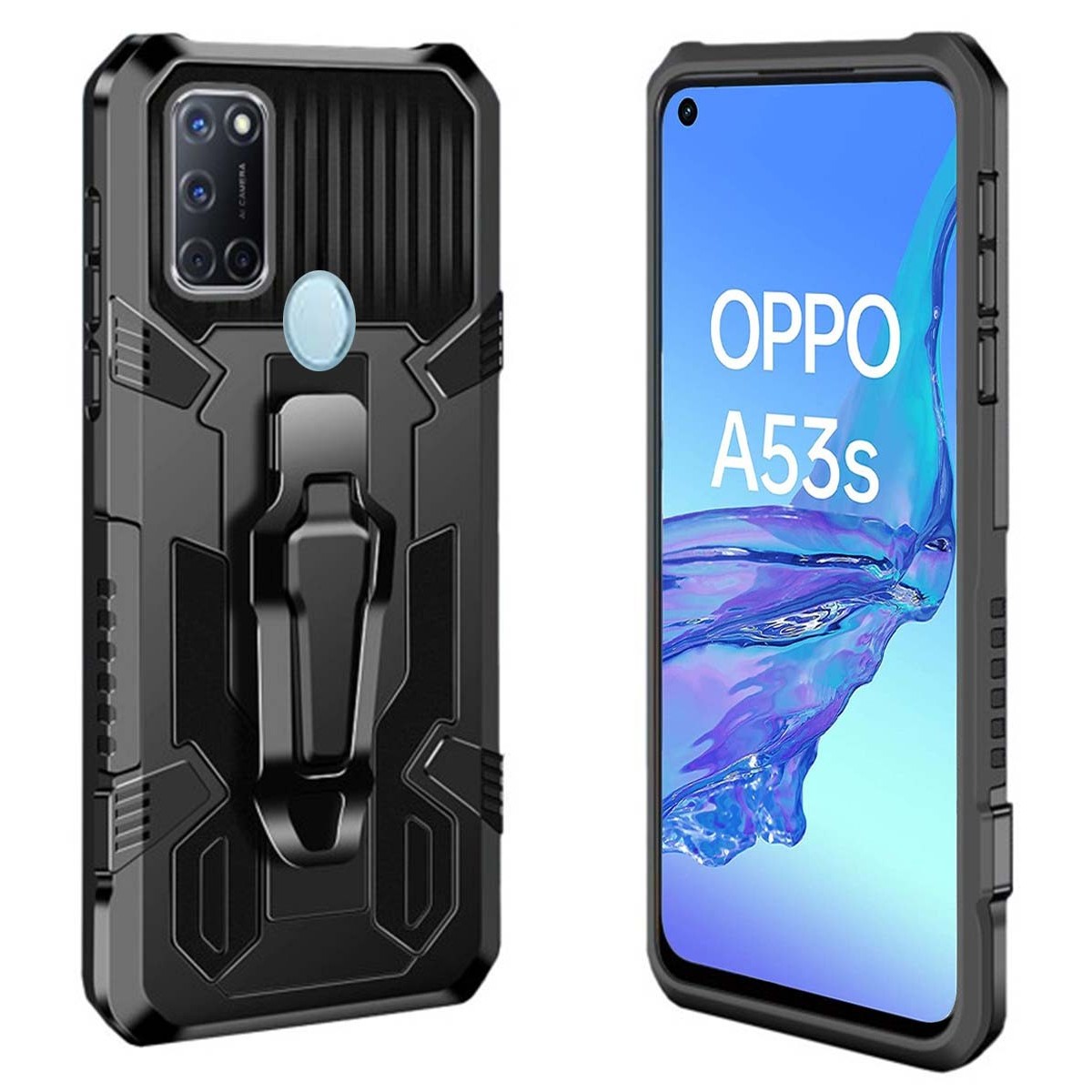 Funda Tough Armor Negra con Clip Magnético para Oppo A53 / A53s