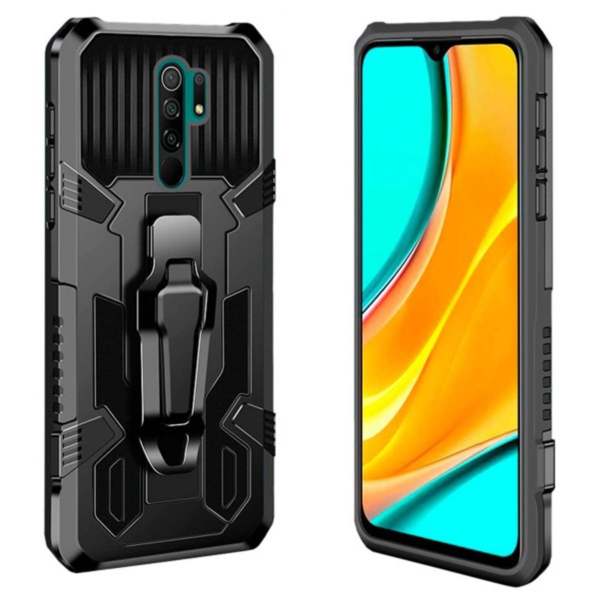 Funda Tough Armor Negra con Clip Magnético para Xiaomi Redmi 9