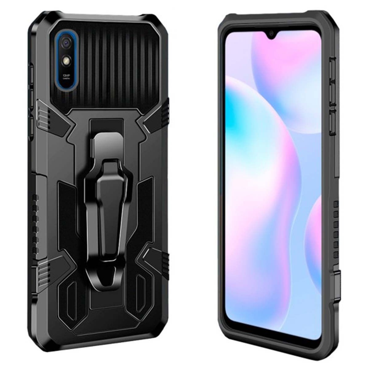 Funda Tough Armor Negra con Clip Magnético para Xiaomi Redmi 9A / 9AT