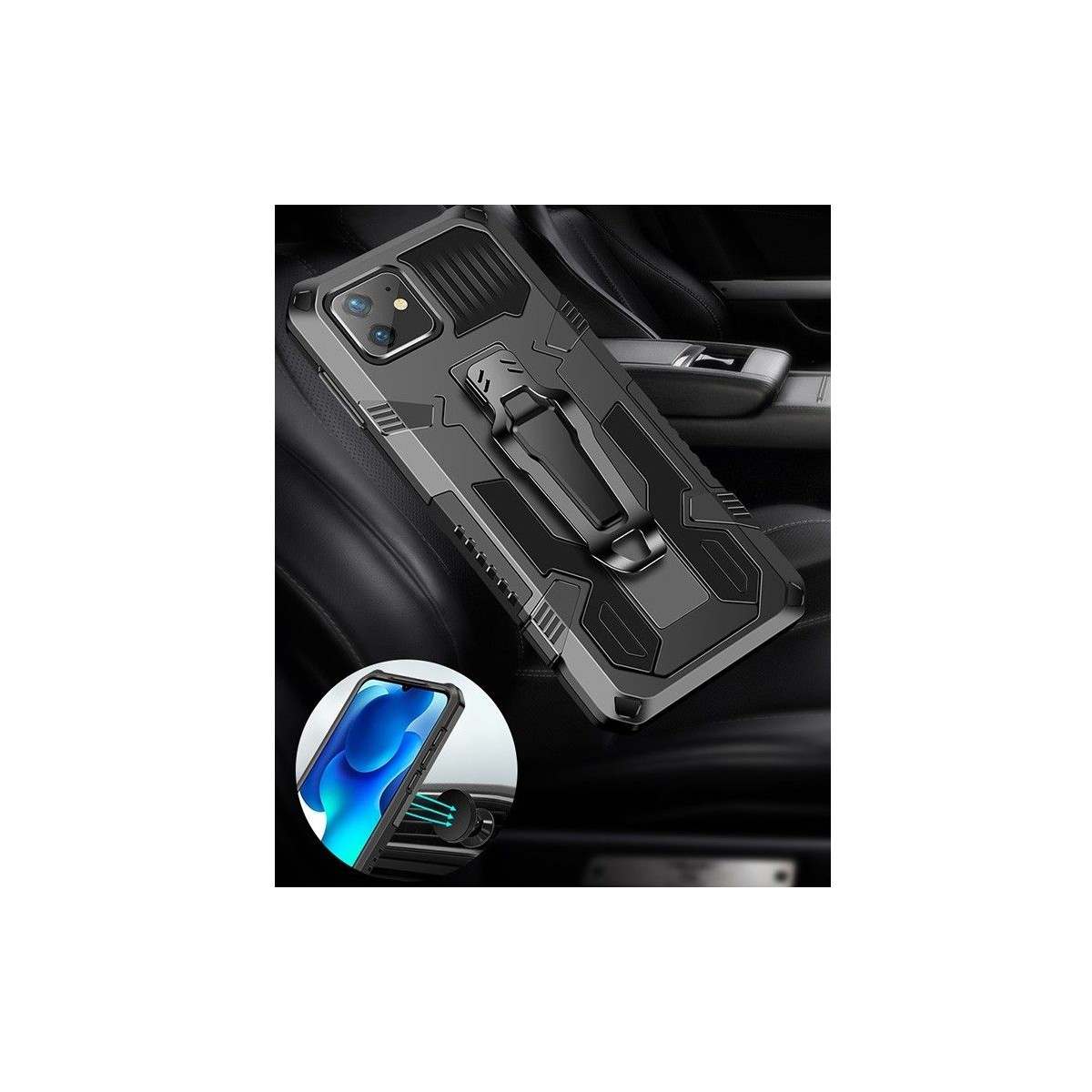 Funda Tough Armor Negra con Clip Magnético para Xiaomi Redmi 9A / 9AT