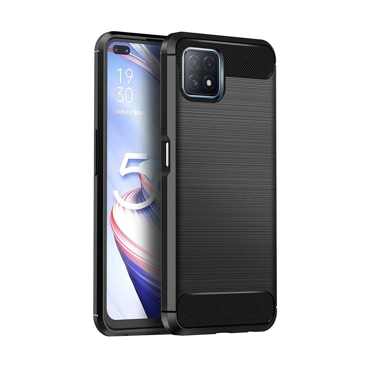 Funda Gel Tpu Tipo Carbon Negra para Oppo A73 5G