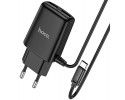 Cargador de Red Hoco. con Clable y Conector Dual USB 2,4A Tipo C color Negro