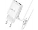 Cargador de Red Hoco. con Clable y Conector Dual USB 2,4A Lightning color Blanco