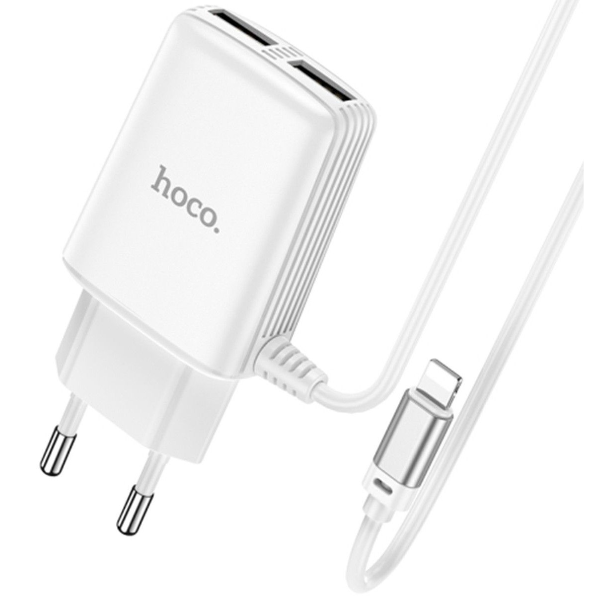 Cargador de Red Hoco. con Clable y Conector Dual USB 2,4A Lightning color Blanco