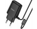 Cargador de Red Hoco. con Clable y Conector Dual USB 2,4A Lightning color Negro