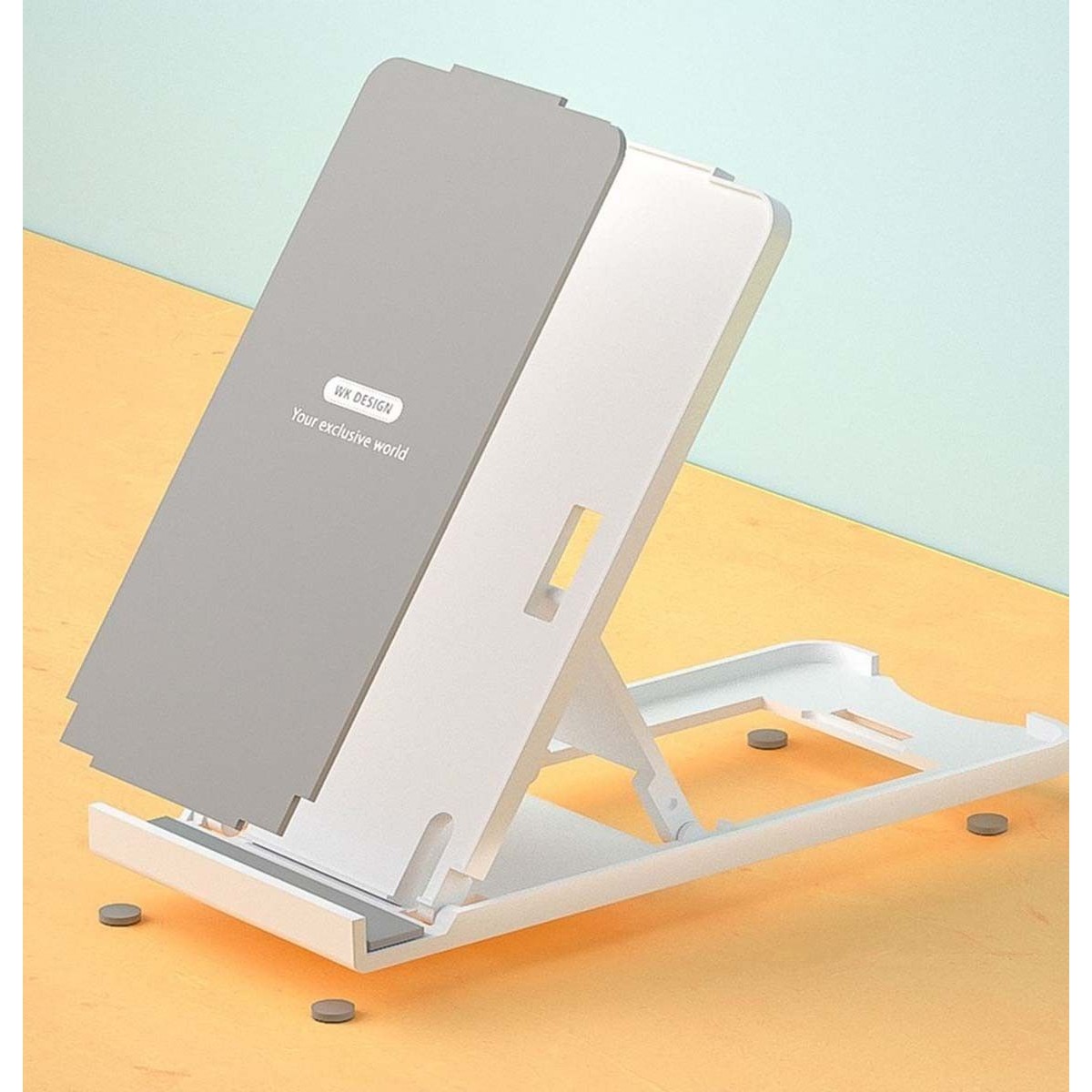 Soporte WK Design Plegable de Escritorio para Smartphone y Tablet Blanco Plata