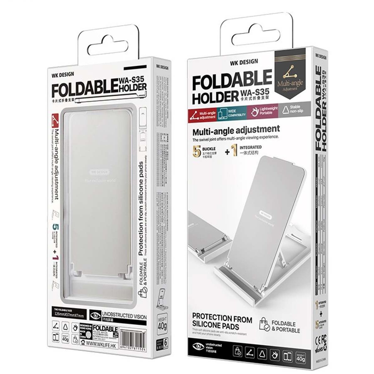 Soporte WK Design Plegable de Escritorio para Smartphone y Tablet Blanco Plata