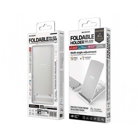 Soporte WK Design Plegable de Escritorio para Smartphone y Tablet Blanco Plata