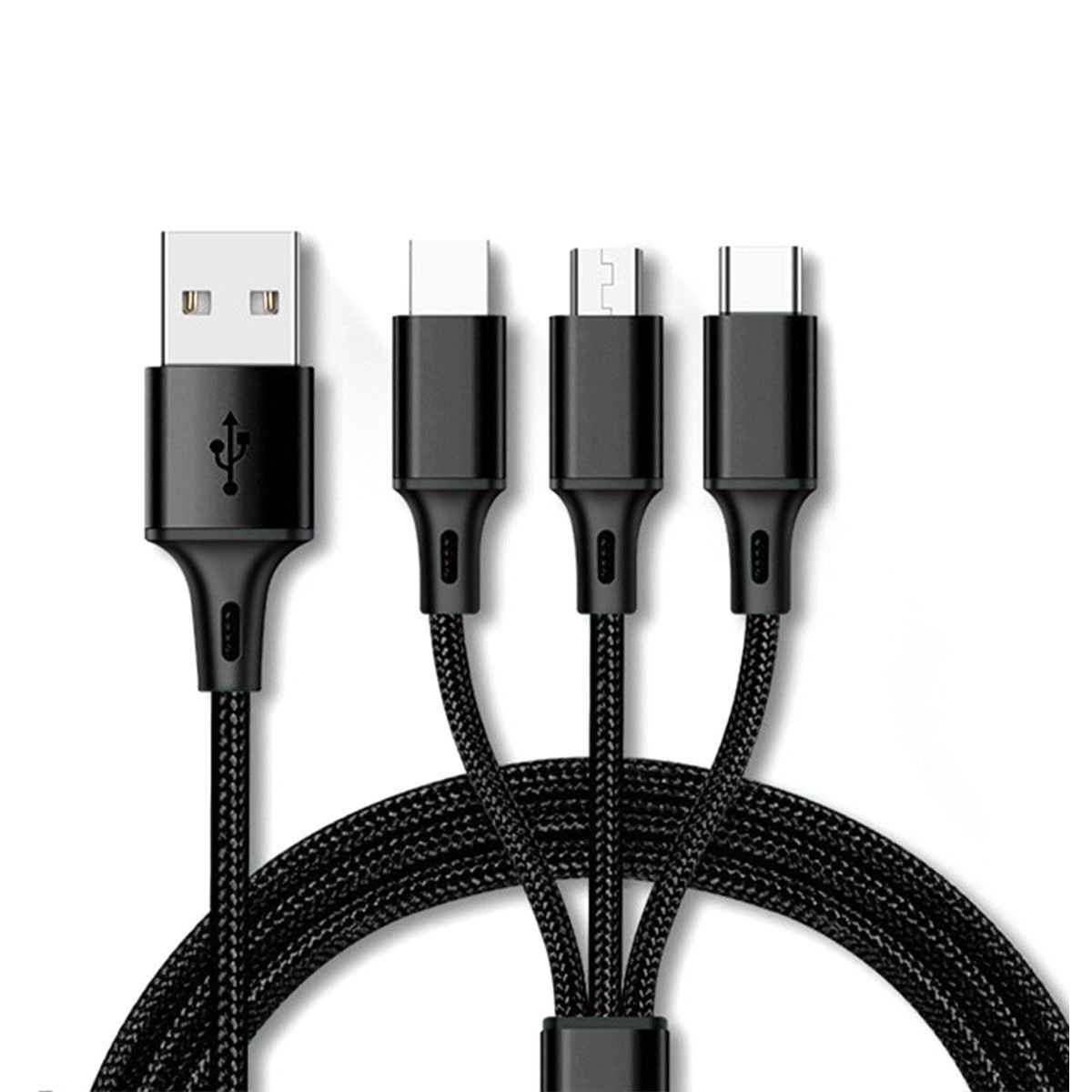 Cable de Carga y Datos con 3 conectores 3 en 1 color Negro