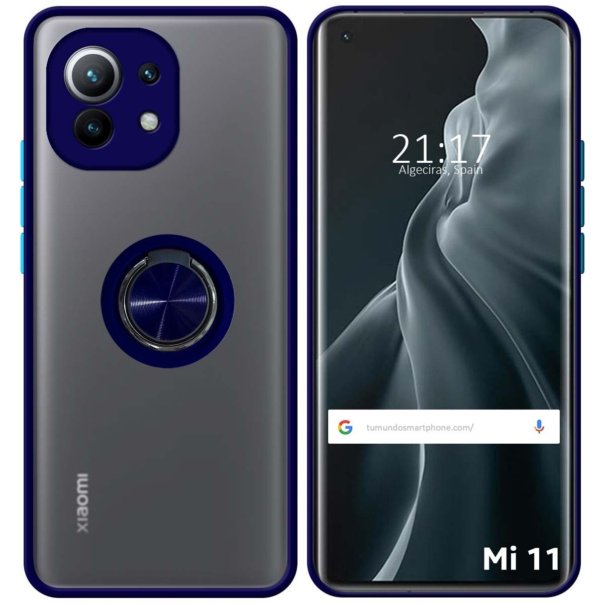 Funda Mate con Borde Azul y Anillo Giratorio 360 para Xiaomi Mi 11 5G