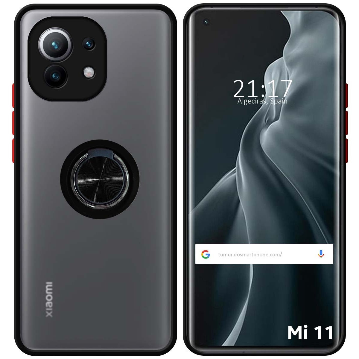 Funda Mate con Borde Negro y Anillo Giratorio 360 para Xiaomi Mi 11 5G