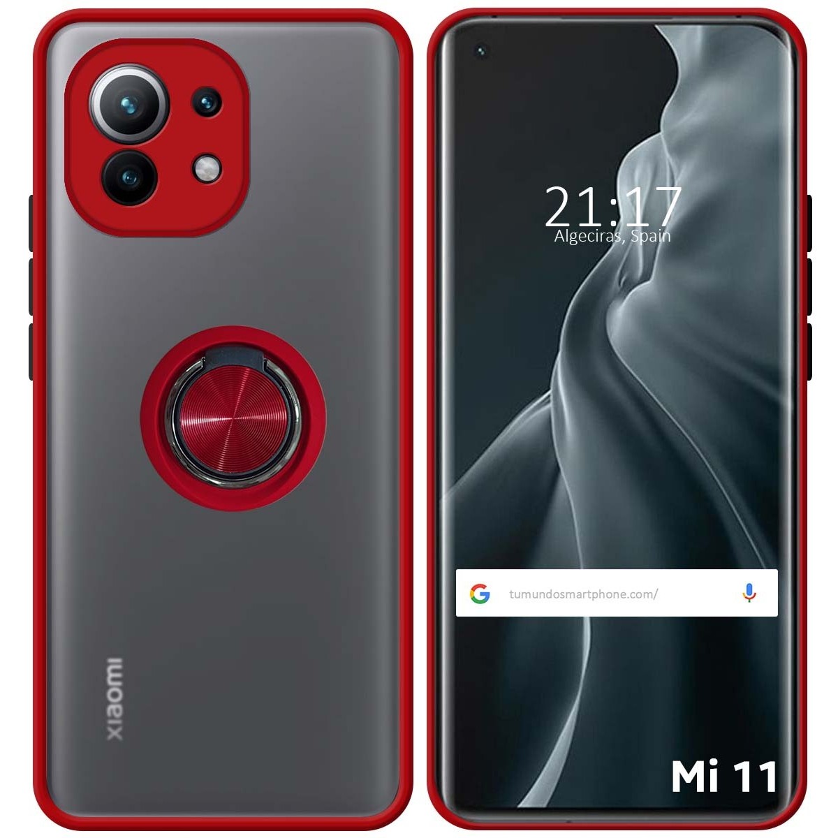 Funda Mate con Borde Rojo y Anillo Giratorio 360 para Xiaomi Mi 11 5G