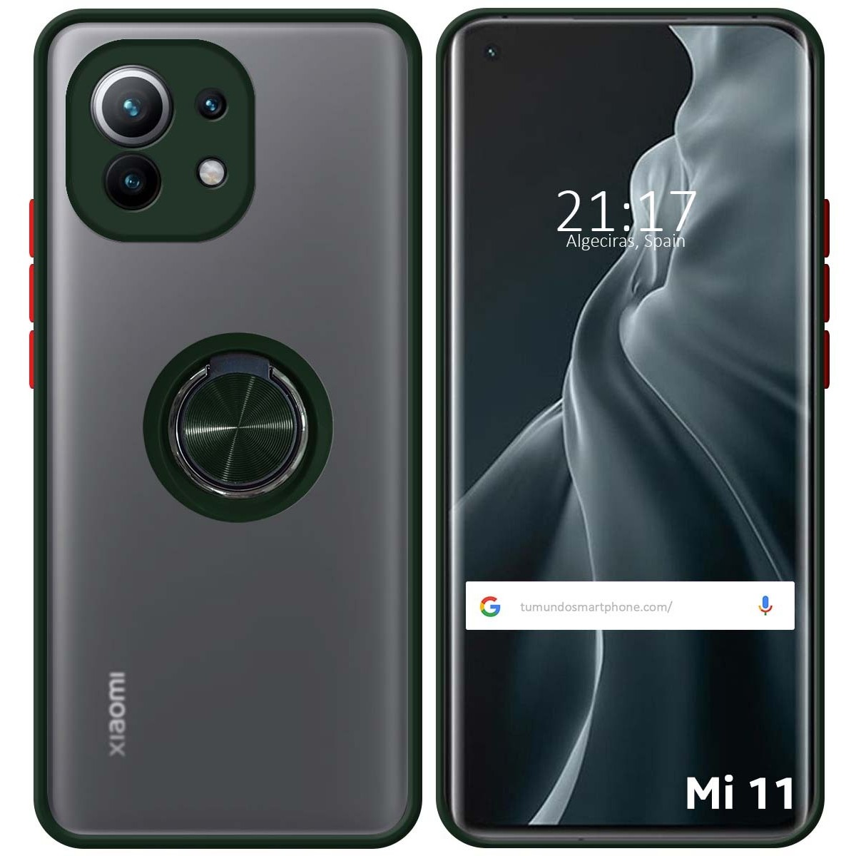 Funda Mate con Borde Verde y Anillo Giratorio 360 para Xiaomi Mi 11 5G