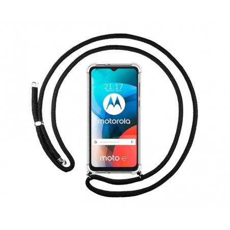 Funda Colgante Transparente para Motorola Moto E7 con Cordon Negro