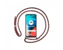 Funda Colgante Transparente para Motorola Moto E7 con Cordon Rosa / Dorado