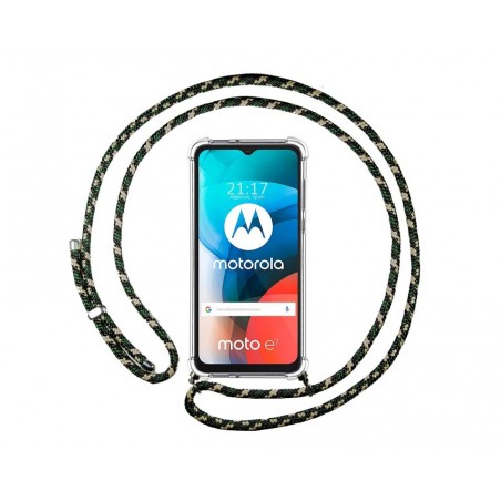 Funda Colgante Transparente para Motorola Moto E7 con Cordon Verde / Dorado