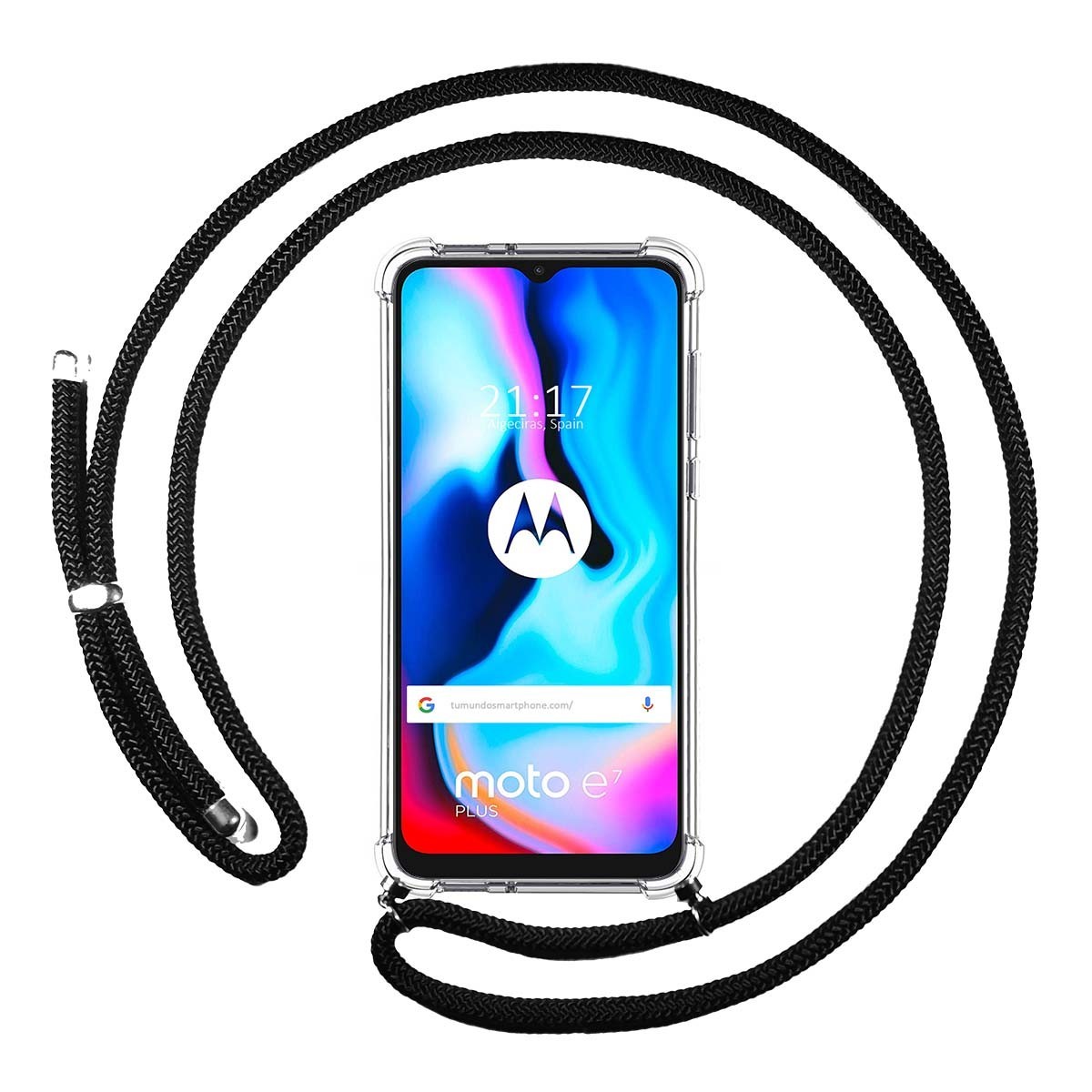 Funda Colgante Transparente para Motorola Moto G9 Power con Cordon Negro
