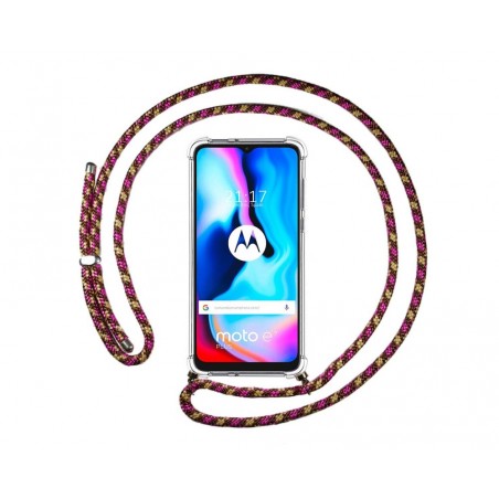 Funda Colgante Transparente para Motorola Moto G9 Power con Cordon Rosa / Dorado
