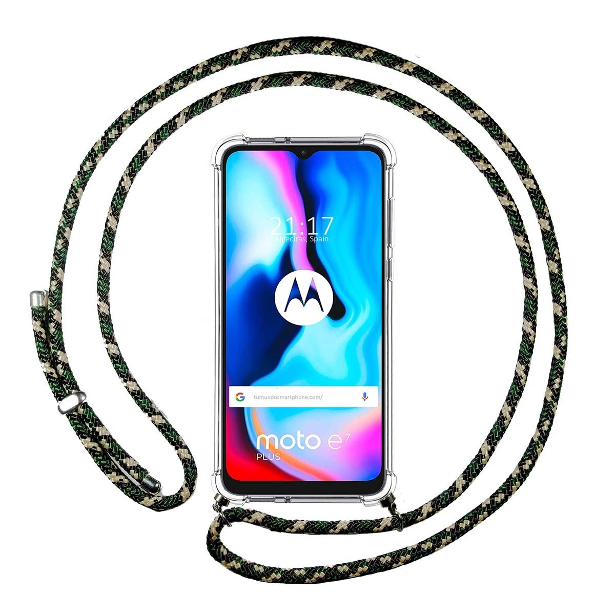 Funda Colgante Transparente para Motorola Moto G9 Power con Cordon Verde /Dorado